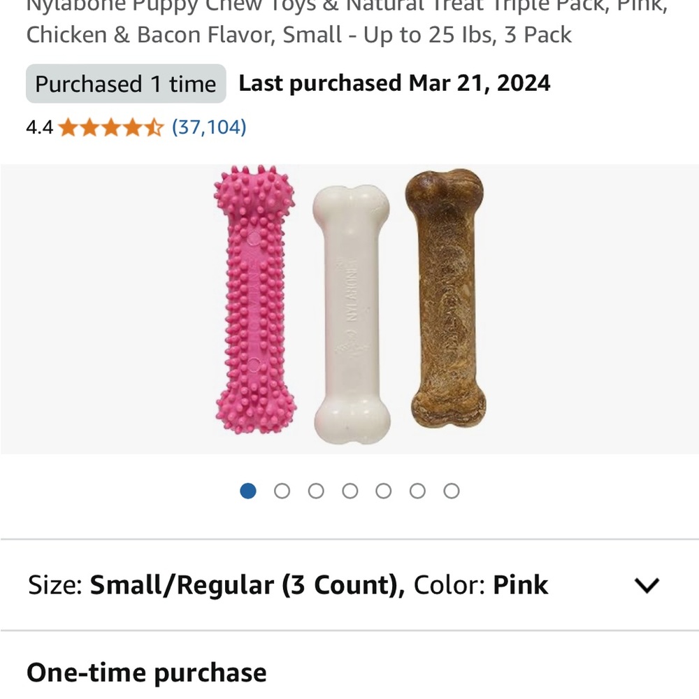 3-Pack Dog Chew Bone Toy Set - Pink, White, Brown